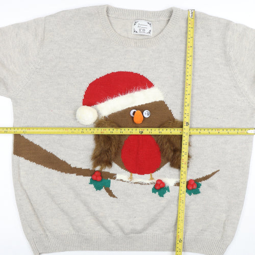 Atmosphere Women's Beige Christmas Robin Jumper XL Knit Pullover