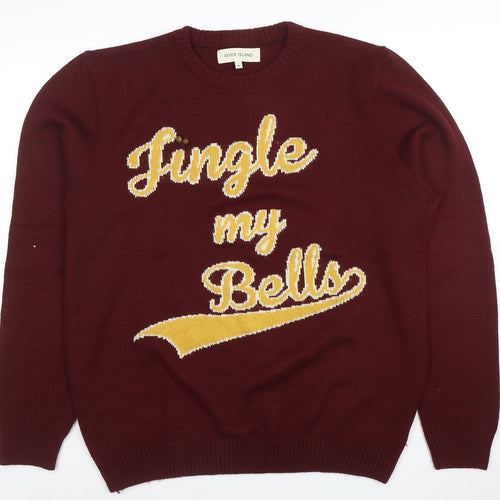 River Island Men Red XL Christmas Funny Crew Neck Pullover Jumper