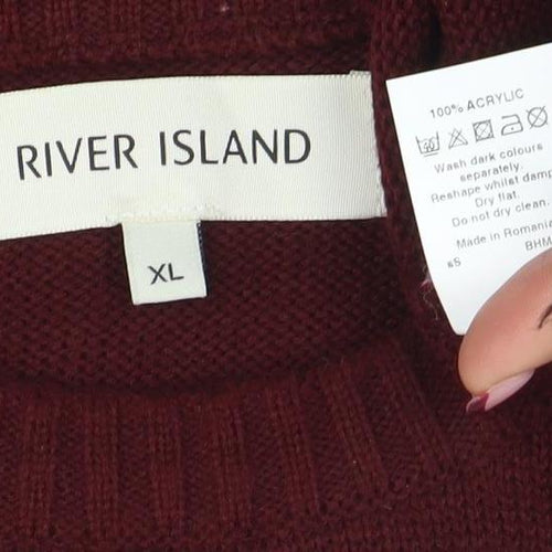 River Island Men Red XL Christmas Funny Crew Neck Pullover Jumper