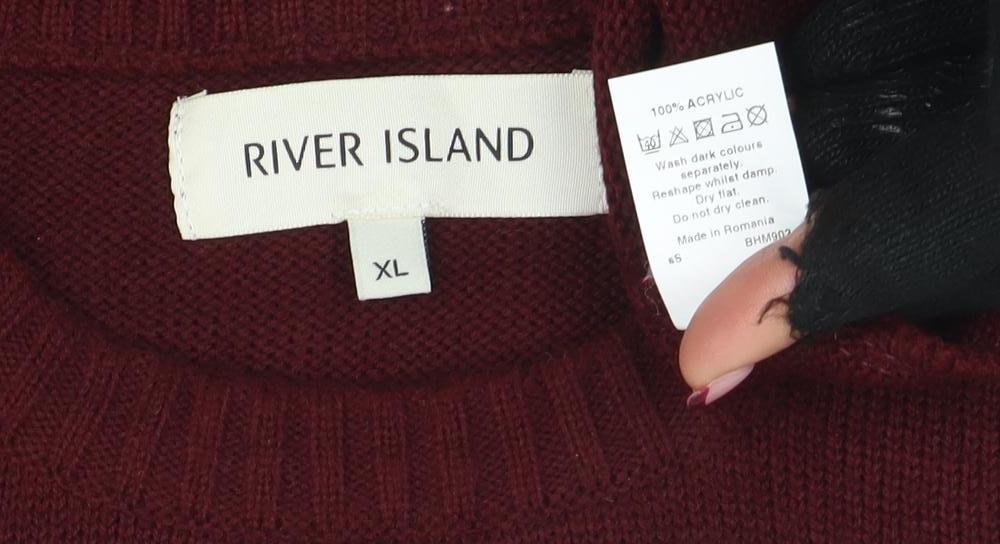 River Island Men Red XL Christmas Funny Crew Neck Pullover Jumper