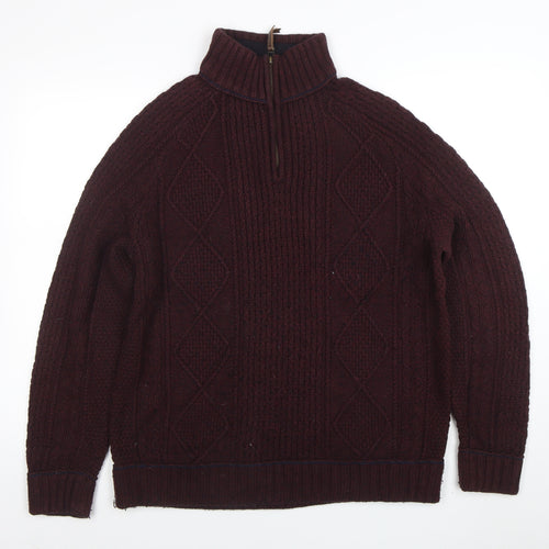 Matalan Mens Brown Cable Knit 1/4 Zip Jumper Medium