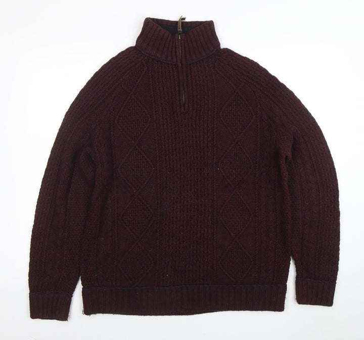 Matalan Mens Brown Cable Knit 1/4 Zip Jumper Medium