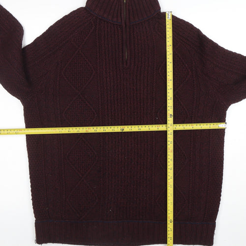 Matalan Mens Brown Cable Knit 1/4 Zip Jumper Medium