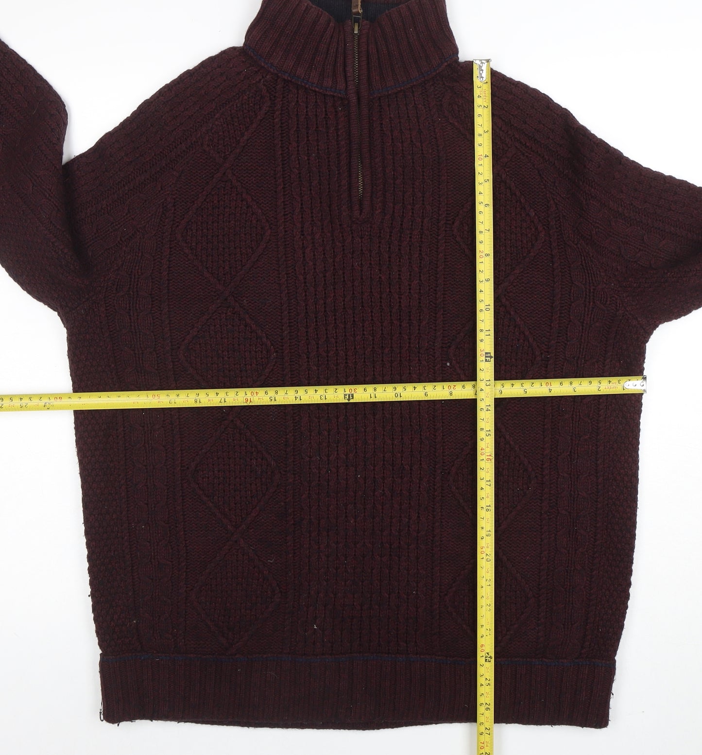 Matalan Mens Brown Cable Knit 1/4 Zip Jumper Medium
