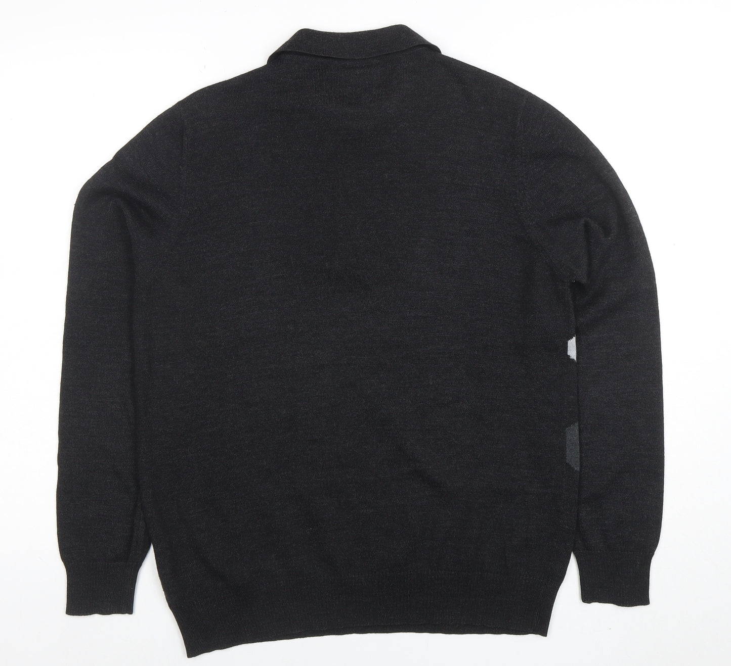 Roberto Sarto Men Black Wool Geometric Collared Henley Jumper M
