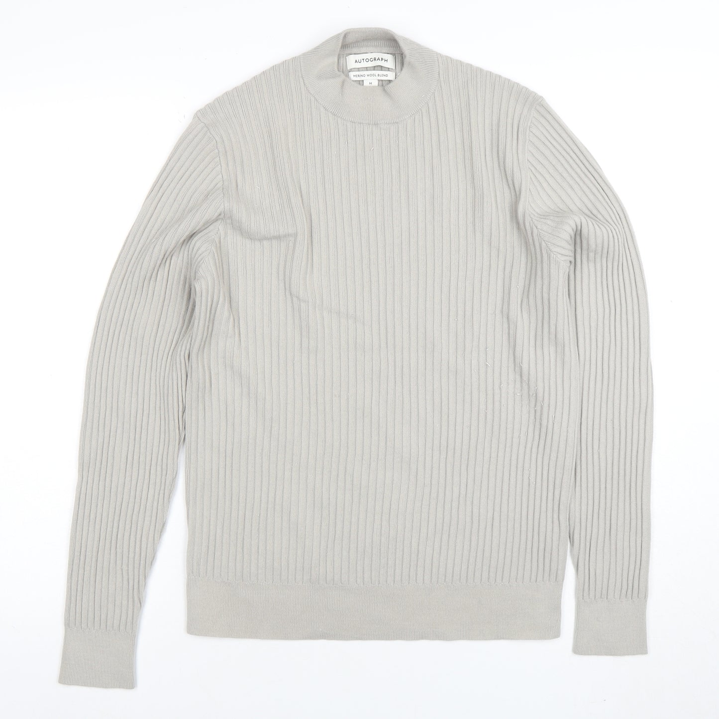 Marks and Spencer Men’s Beige Merino Wool Blend Ribbed Jumper M