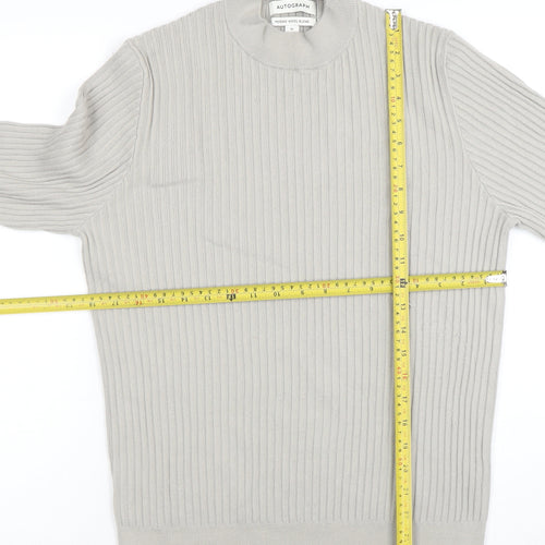 Marks and Spencer Men’s Beige Merino Wool Blend Ribbed Jumper M