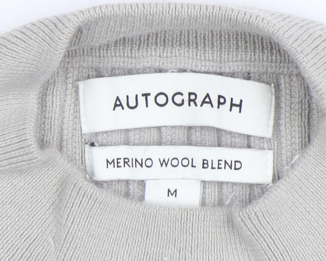 Marks and Spencer Men’s Beige Merino Wool Blend Ribbed Jumper M