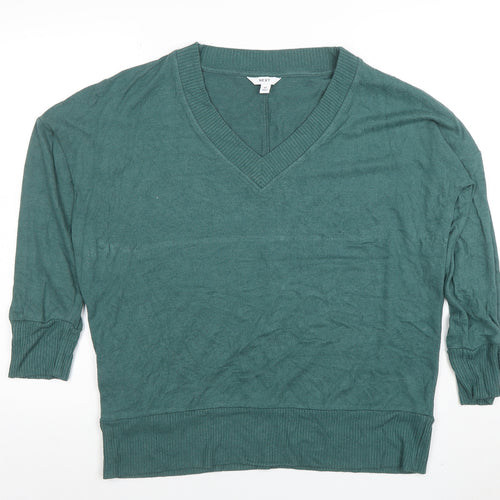 NEXT Women Green V-Neck 3/4 Sleeve Lightweight Pullover Jumper M