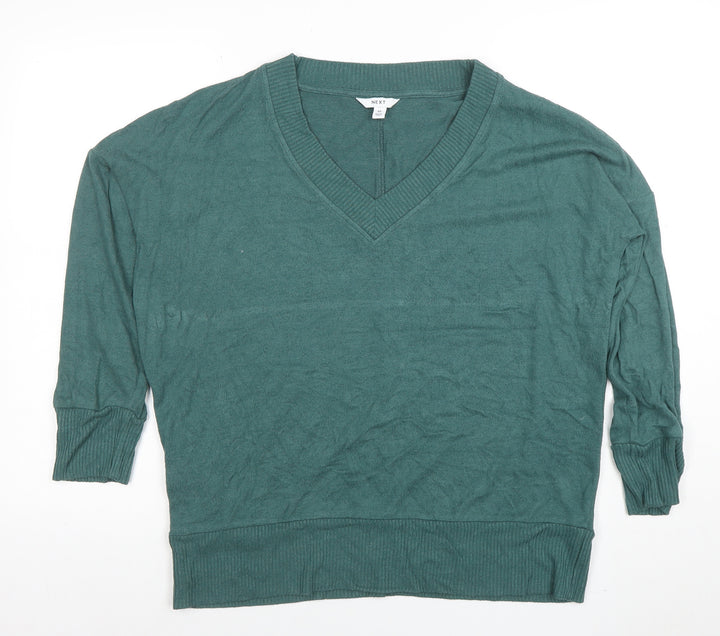 NEXT Women Green V-Neck 3/4 Sleeve Lightweight Pullover Jumper M