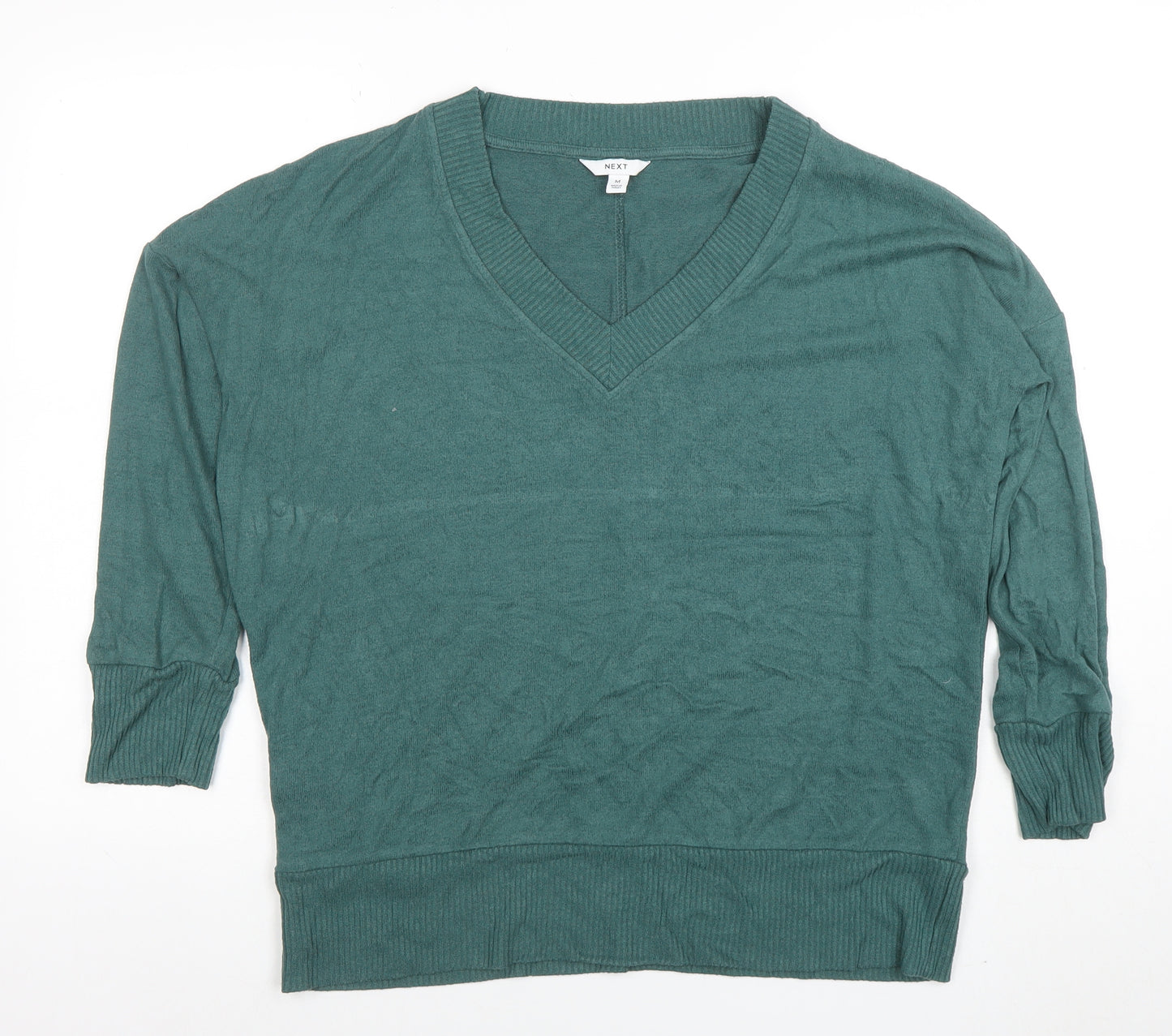 NEXT Women Green V-Neck 3/4 Sleeve Lightweight Pullover Jumper M