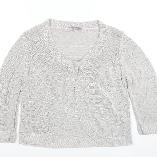 Per Una Women Silver Knit 3/4 Sleeve V-Neck Cardigan Size 16