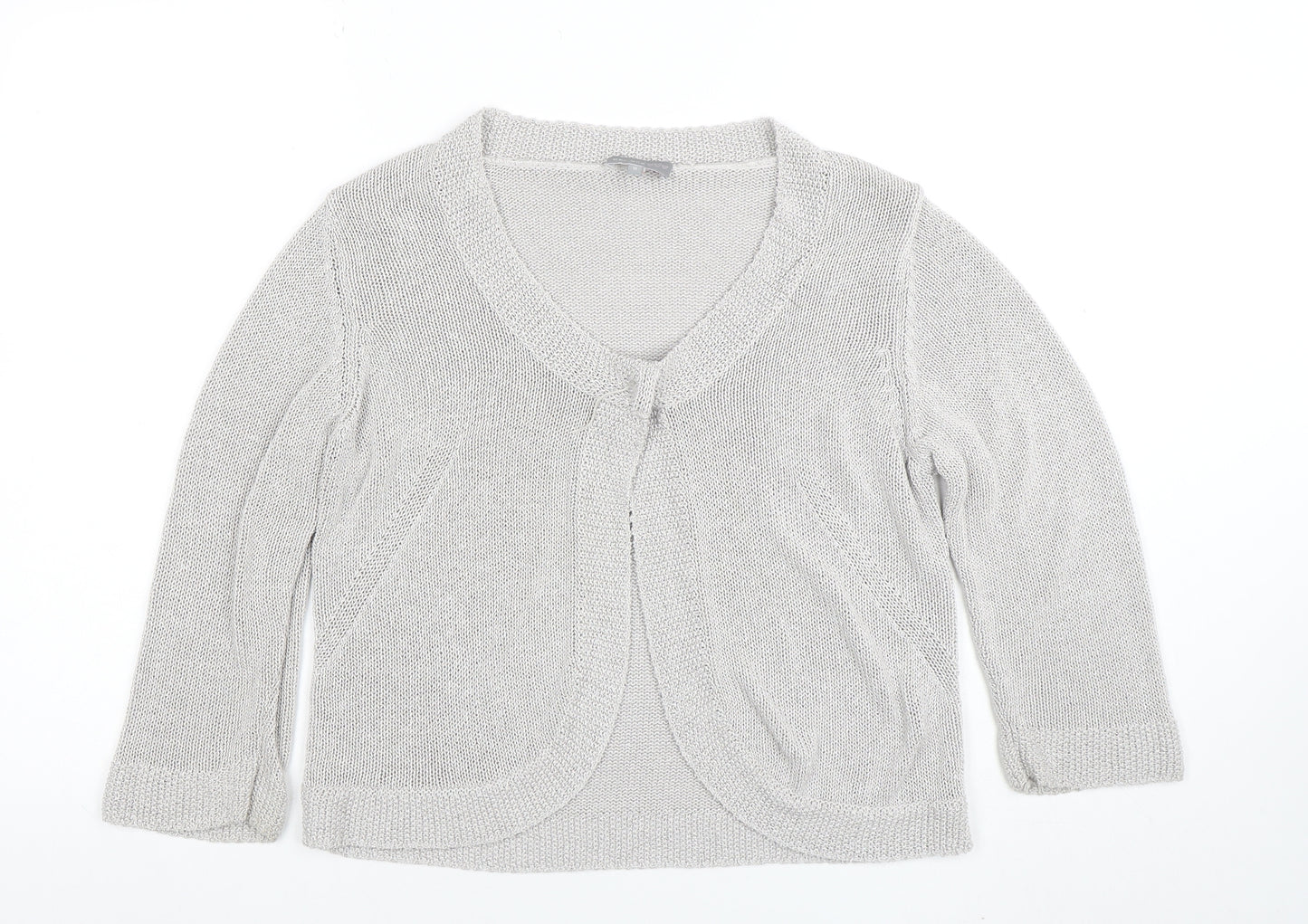 Per Una Women Silver Knit 3/4 Sleeve V-Neck Cardigan Size 16