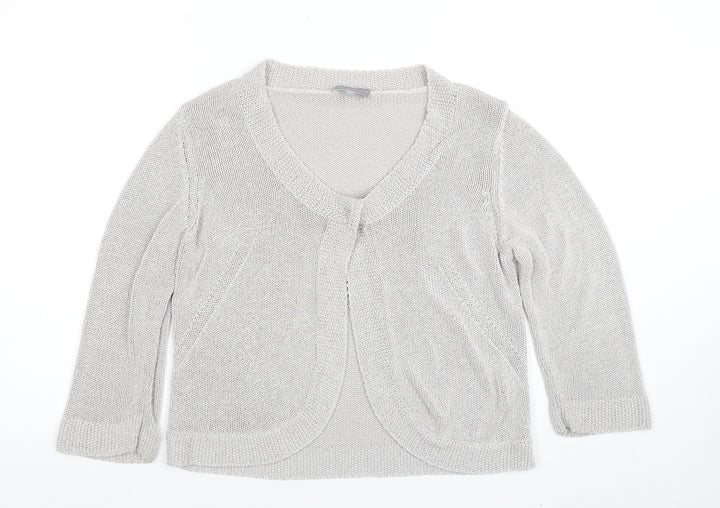 Per Una Women Silver Knit 3/4 Sleeve V-Neck Cardigan Size 16