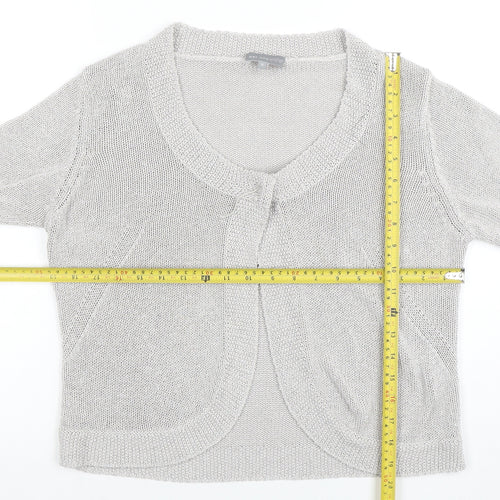 Per Una Women Silver Knit 3/4 Sleeve V-Neck Cardigan Size 16