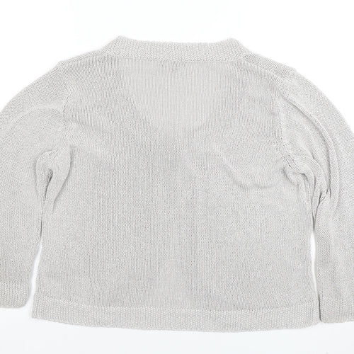 Per Una Women Silver Knit 3/4 Sleeve V-Neck Cardigan Size 16