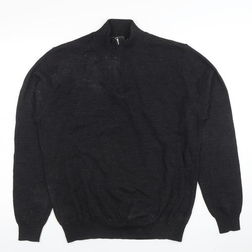 Marks and Spencer Men's Black L 1/2 Zip Wool Blend Jumper