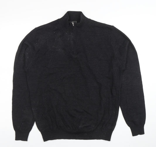 Marks and Spencer Men's Black L 1/2 Zip Wool Blend Jumper