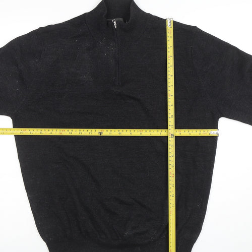 Marks and Spencer Men's Black L 1/2 Zip Wool Blend Jumper