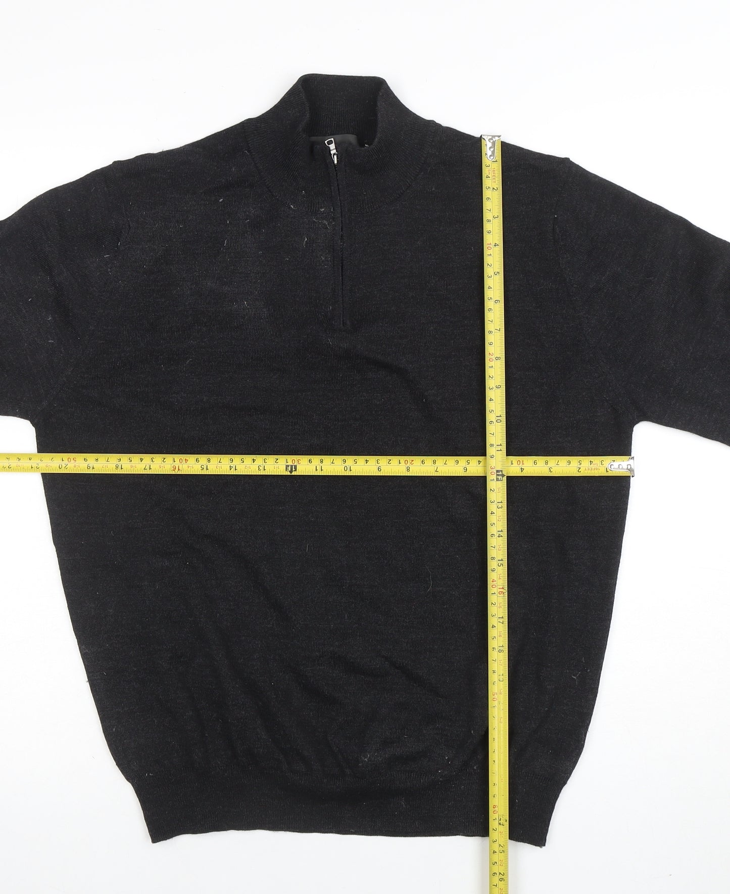 Marks and Spencer Men's Black L 1/2 Zip Wool Blend Jumper
