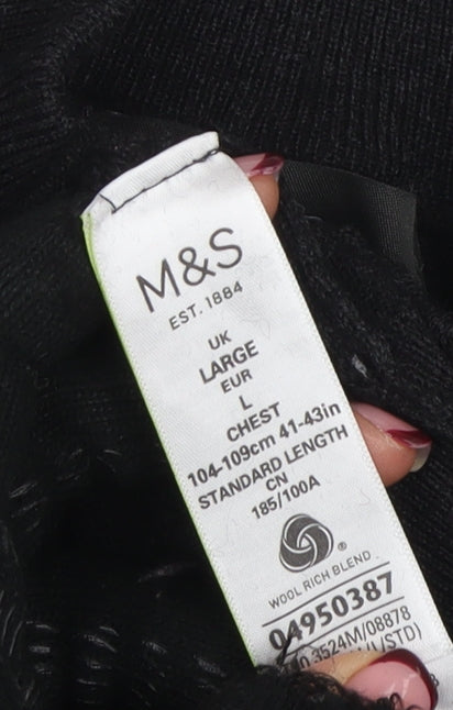 Marks and Spencer Men's Black L 1/2 Zip Wool Blend Jumper