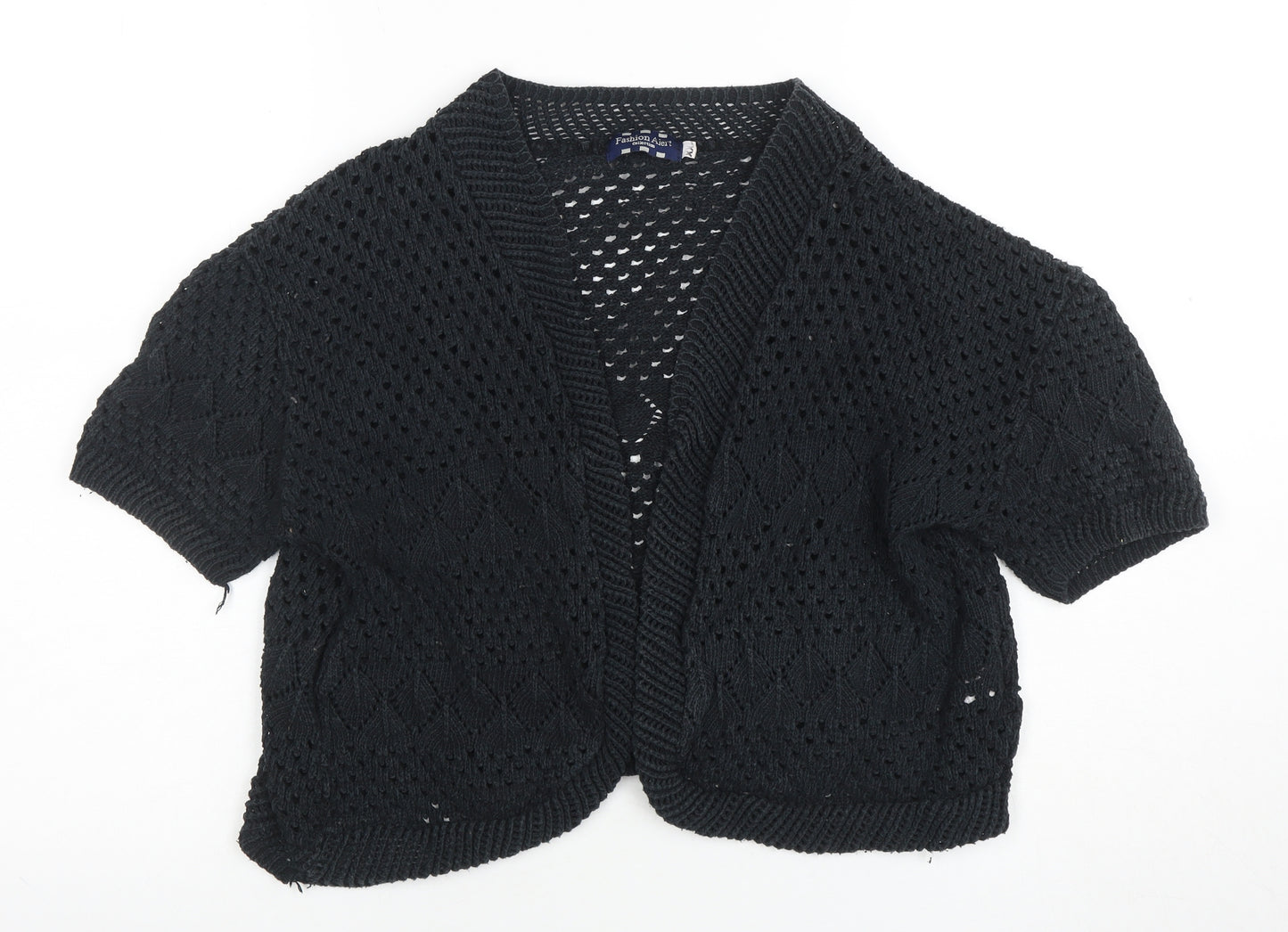 Fashion Alert Womens Black Open Knit Short Sleeve Cardigan M