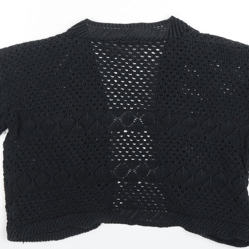 Fashion Alert Womens Black Open Knit Short Sleeve Cardigan M