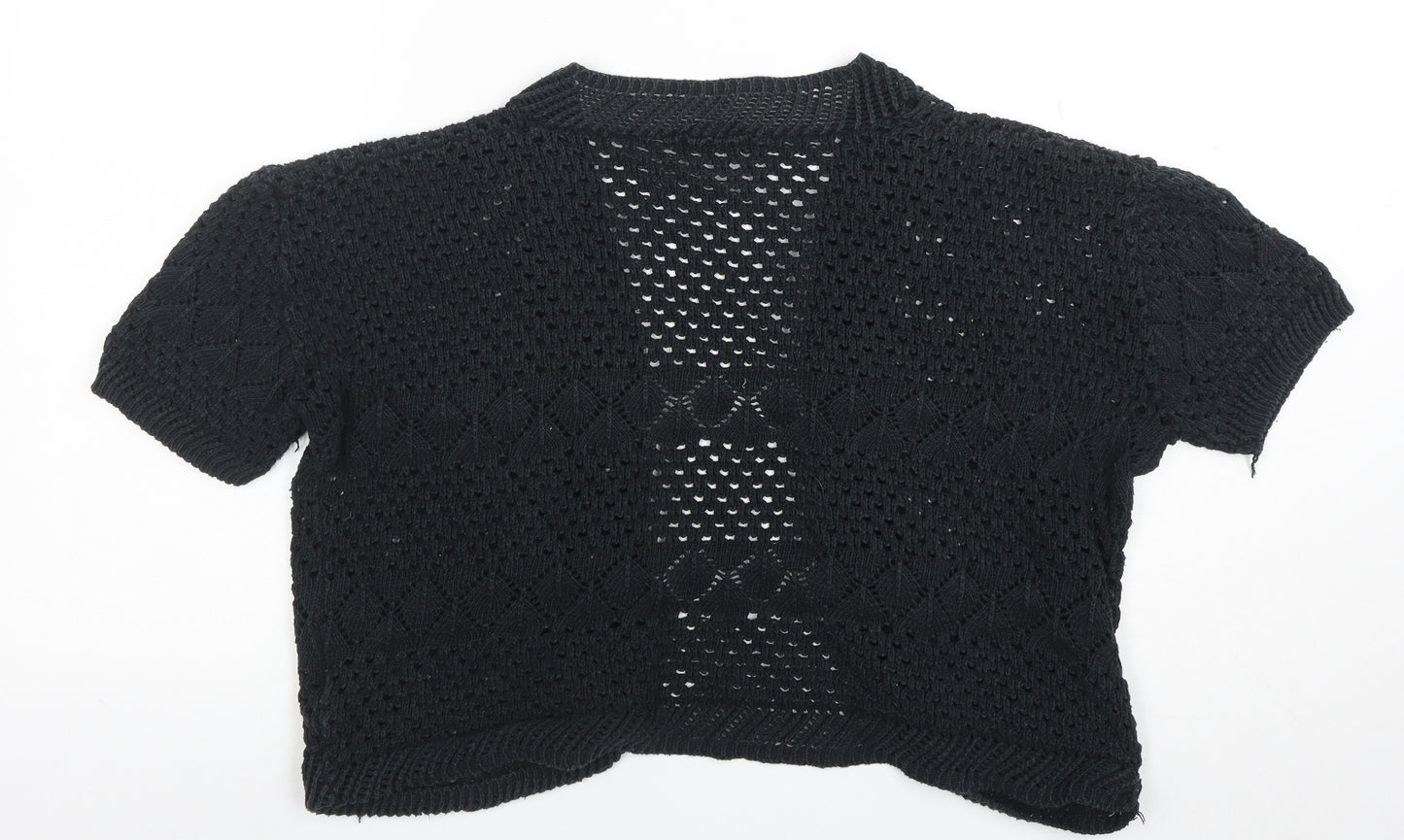 Fashion Alert Womens Black Open Knit Short Sleeve Cardigan M