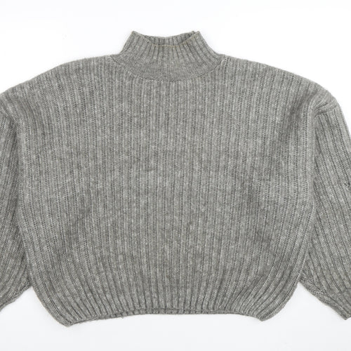 F&F Women’s Grey Mock Neck Ribbed Knit Pullover Jumper Size S
