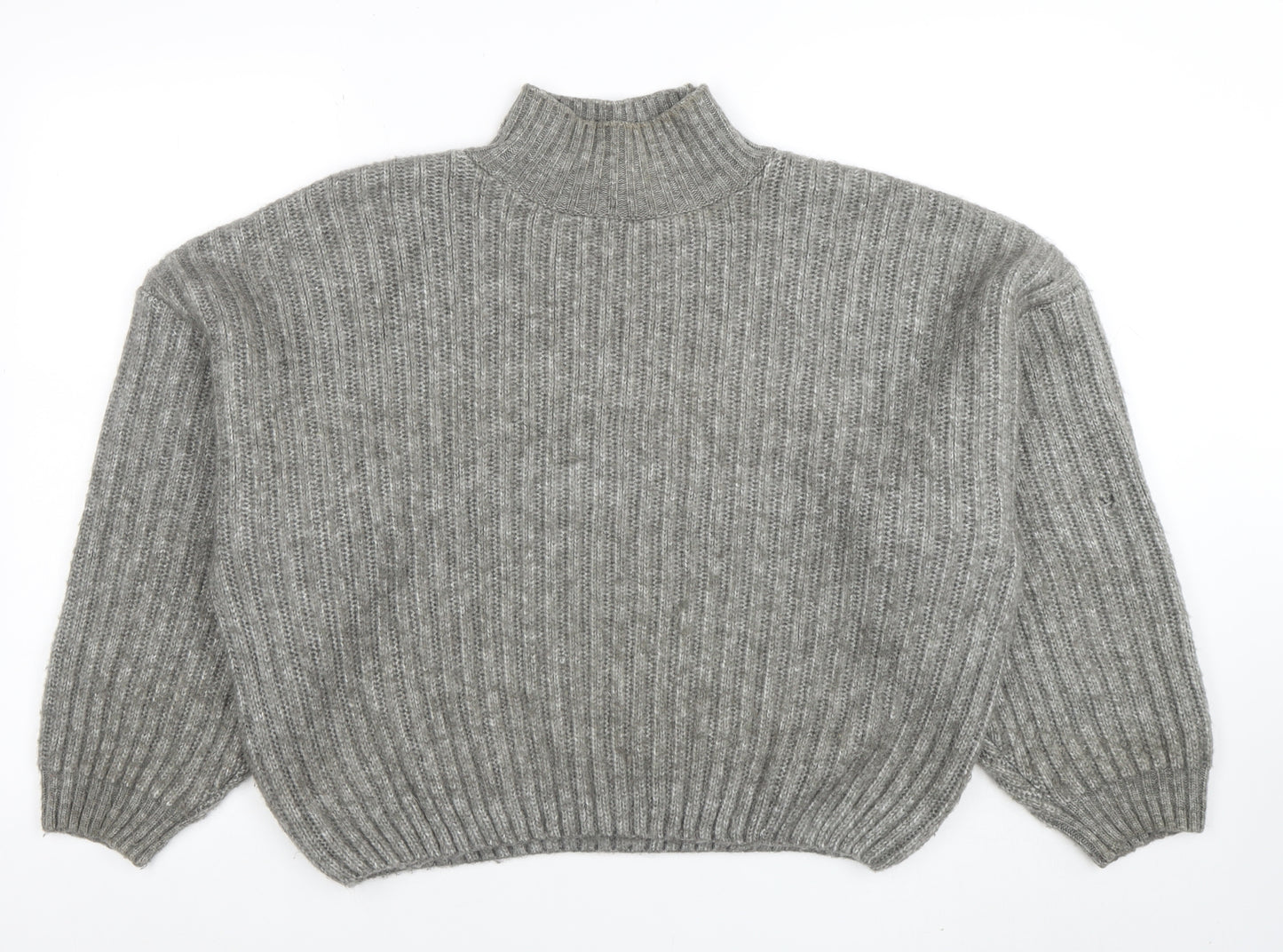 F&F Women’s Grey Mock Neck Ribbed Knit Pullover Jumper Size S