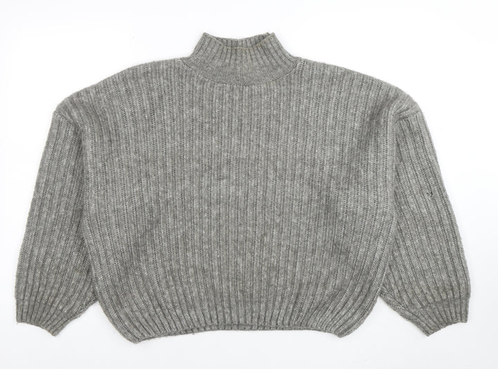 F&F Women’s Grey Mock Neck Ribbed Knit Pullover Jumper Size S