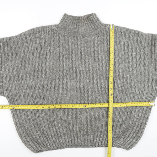 F&F Women’s Grey Mock Neck Ribbed Knit Pullover Jumper Size S