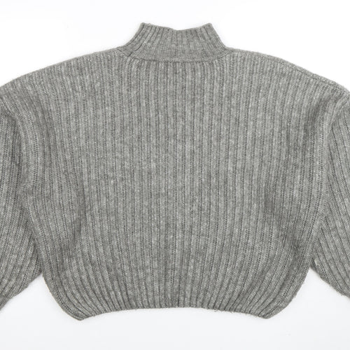 F&F Women’s Grey Mock Neck Ribbed Knit Pullover Jumper Size S