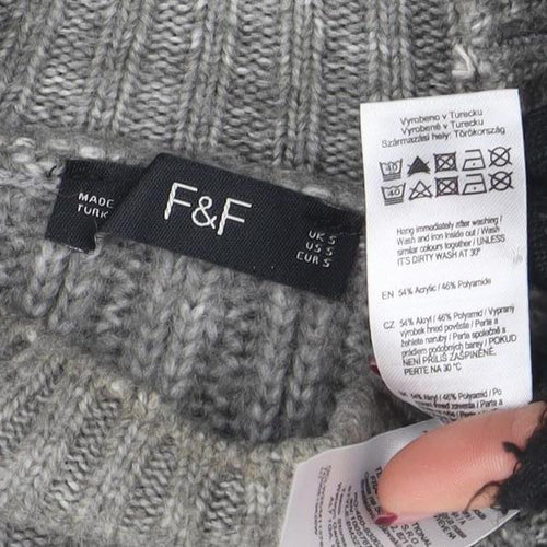 F&F Women’s Grey Mock Neck Ribbed Knit Pullover Jumper Size S