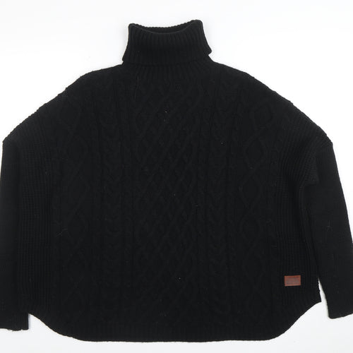 Superdry Women Black Roll Neck Cable-Knit Wool Jumper Size M