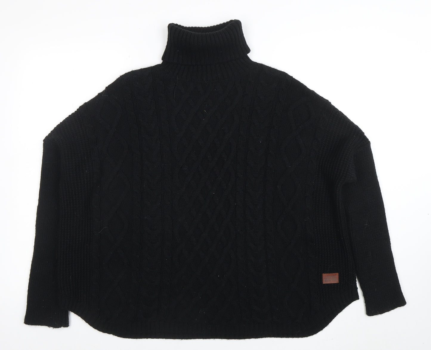 Superdry Women Black Roll Neck Cable-Knit Wool Jumper Size M