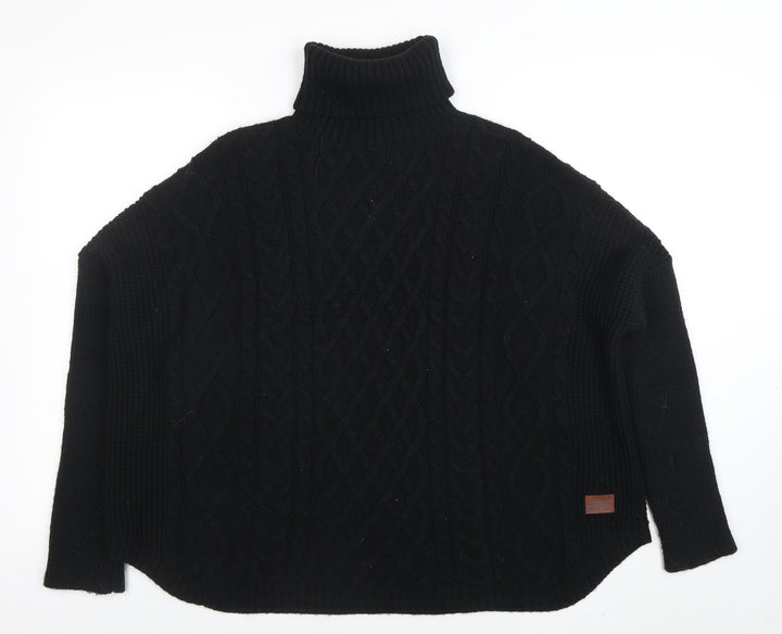 Superdry Women Black Roll Neck Cable-Knit Wool Jumper Size M