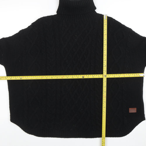 Superdry Women Black Roll Neck Cable-Knit Wool Jumper Size M