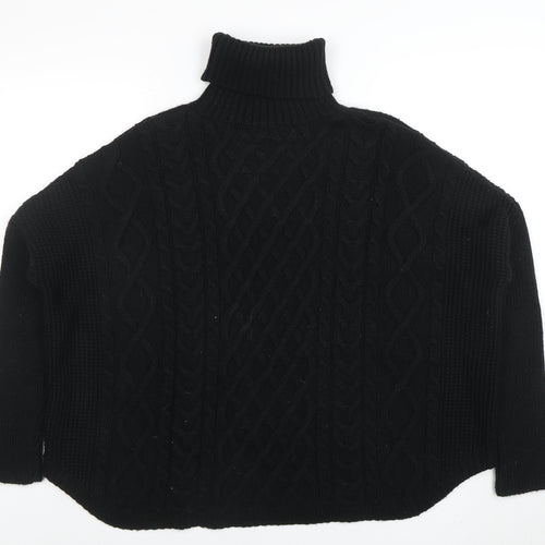 Superdry Women Black Roll Neck Cable-Knit Wool Jumper Size M