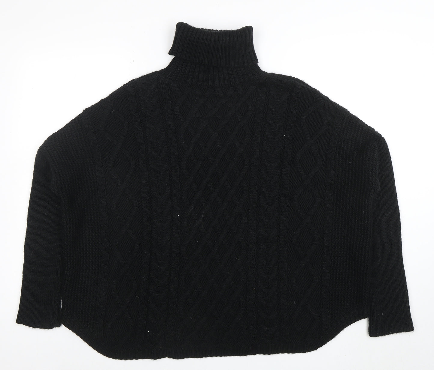 Superdry Women Black Roll Neck Cable-Knit Wool Jumper Size M