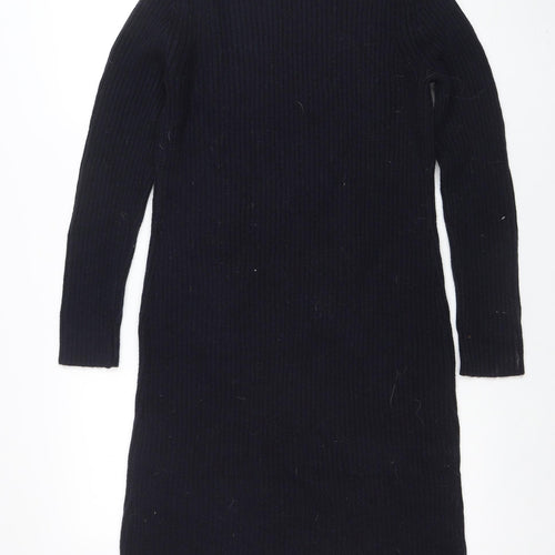 Uniqlo Women Black Knit Bodycon High Neck Long Sleeve Dress S