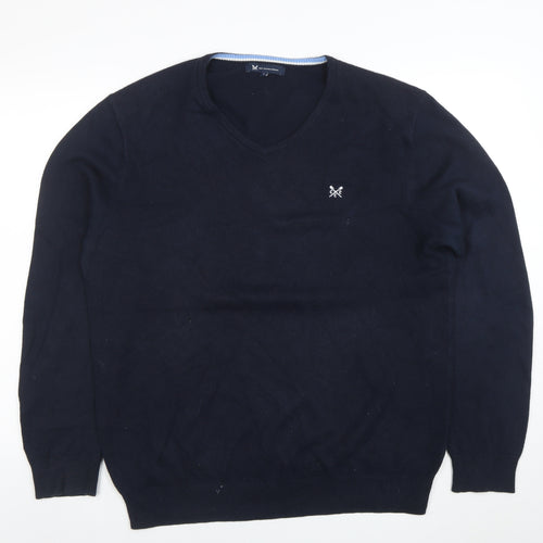 Crew Clothing Company Men Blue L V-Neck Cotton Cashmere Jumper