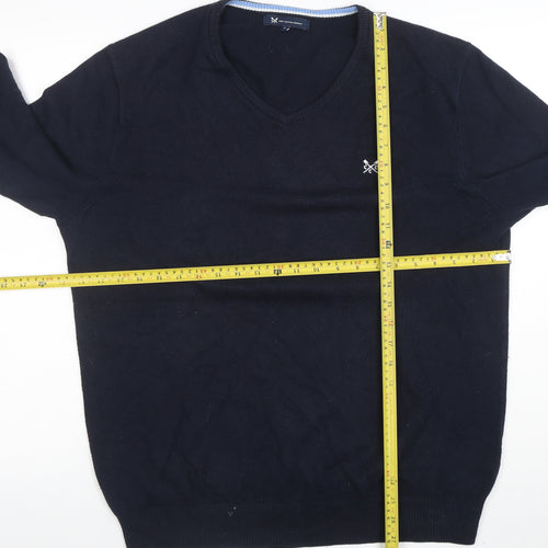Crew Clothing Company Men Blue L V-Neck Cotton Cashmere Jumper