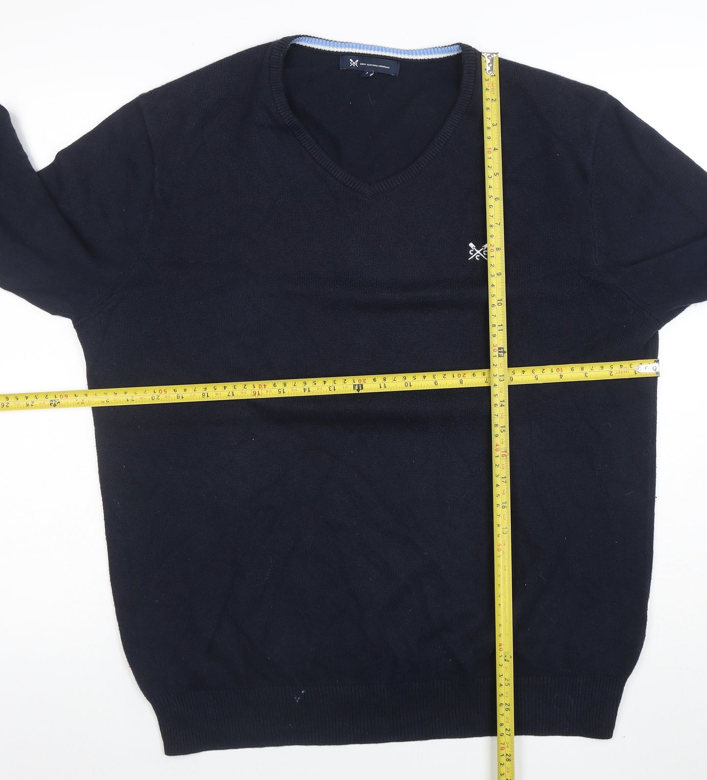Crew Clothing Company Men Blue L V-Neck Cotton Cashmere Jumper