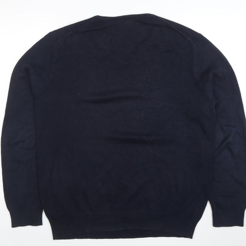 Crew Clothing Company Men Blue L V-Neck Cotton Cashmere Jumper