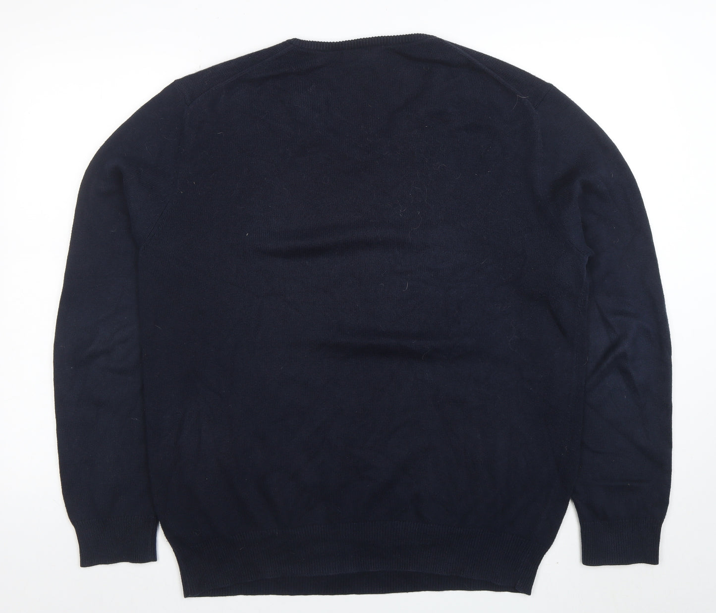 Crew Clothing Company Men Blue L V-Neck Cotton Cashmere Jumper
