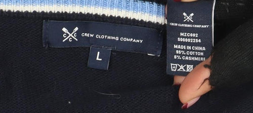 Crew Clothing Company Men Blue L V-Neck Cotton Cashmere Jumper