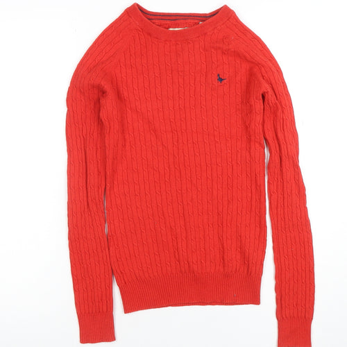 Jack Wills Women's Red Cable-Knit Wool Cotton Jumper UK 8