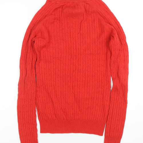 Jack Wills Women's Red Cable-Knit Wool Cotton Jumper UK 8