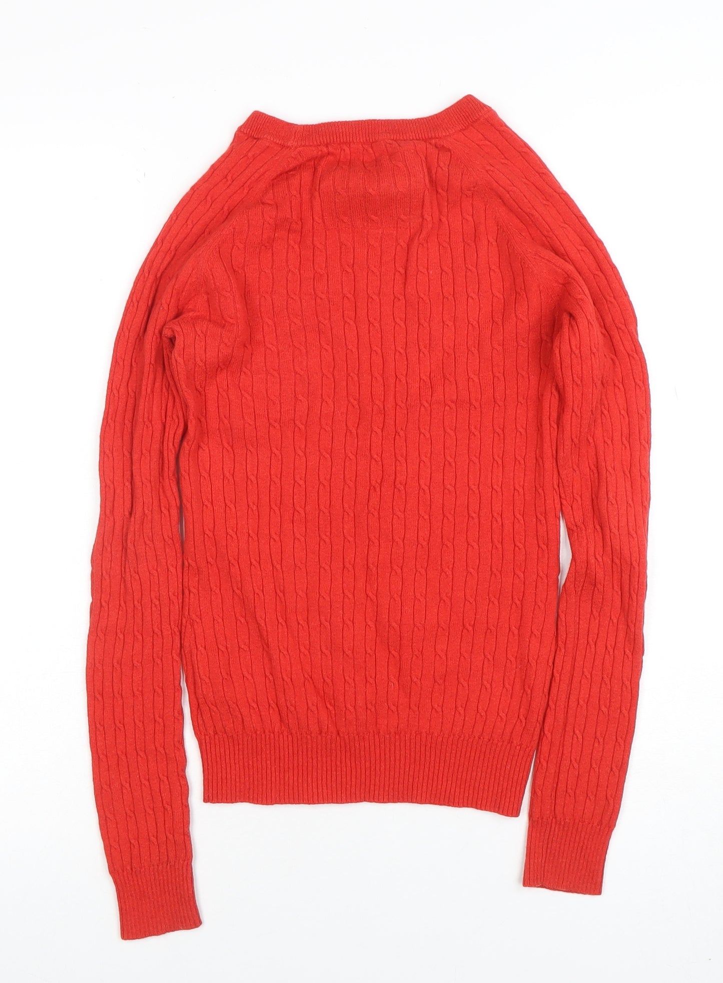 Jack Wills Women's Red Cable-Knit Wool Cotton Jumper UK 8